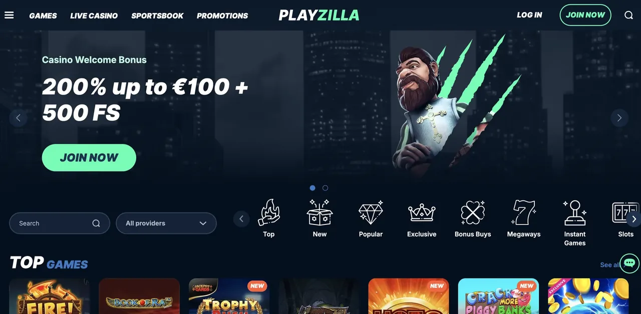 Playzilla Casino interface
