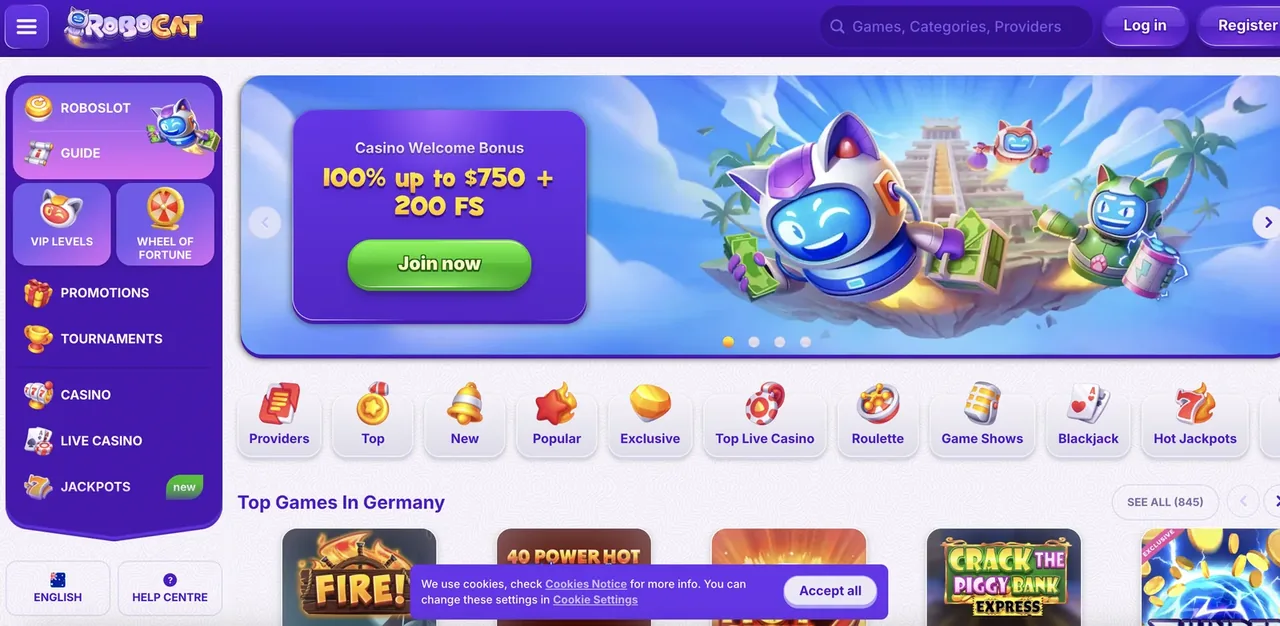 Robocat Casino interface