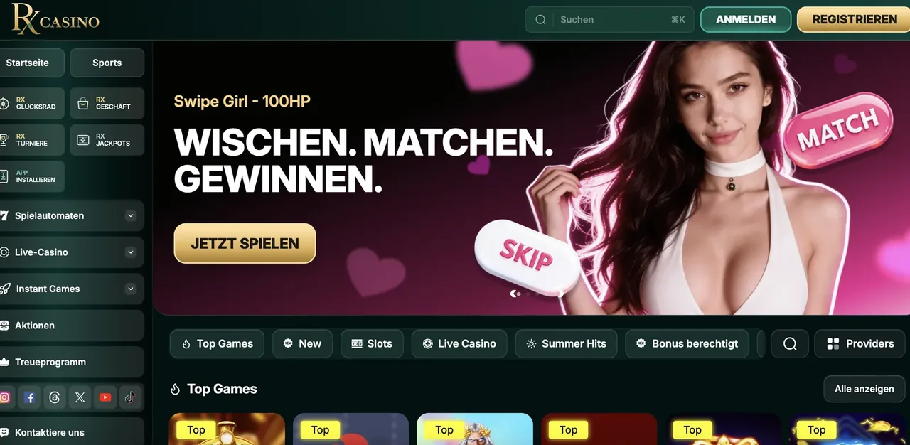 RX Casino interface
